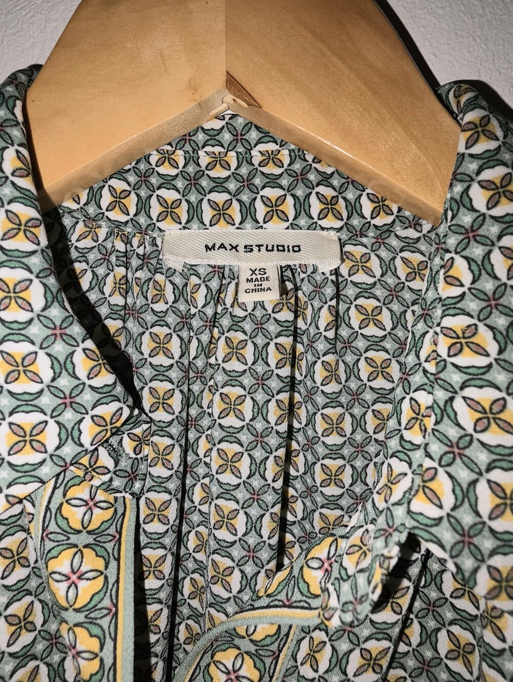 Max Studio Floral Geo Blouse in Blue, Yellow & Cream - Picture 2 of 5